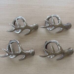Silver Tone Antler Napkin Rings Rustic Lodge Cabin Christmas Decor Set of 4